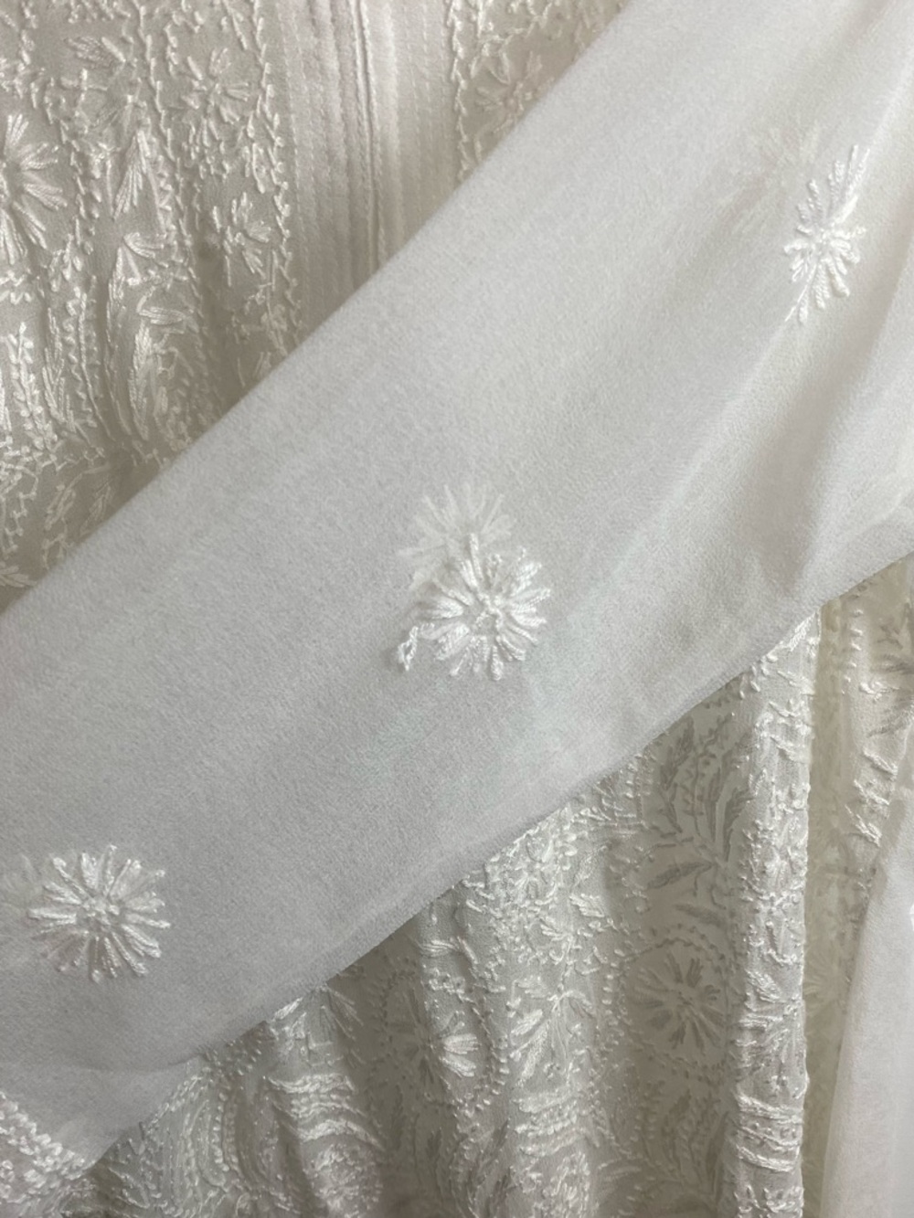 Shubham White Chikankari Embroidered Rayon Tunic Blouse Extra Large Boho Luxe - Picture 7 of 9